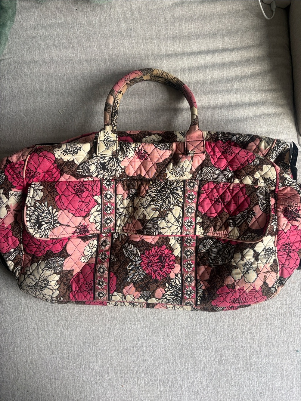 Vera Bradley Mocha Rouge- Quilted Floral Pink Travel Tote Bag